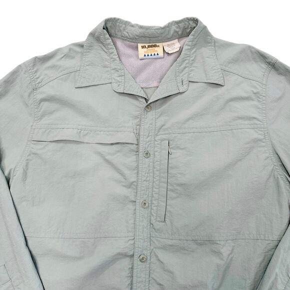 10,000 Ft Above Sea Level Shirt Mens L Button Up Long Sleeve Mint Green Fishing - Picture 8 of 10